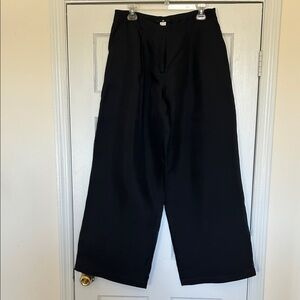 Jarbo Silk Wool Blend High Waist Wide Leg Black Trousers